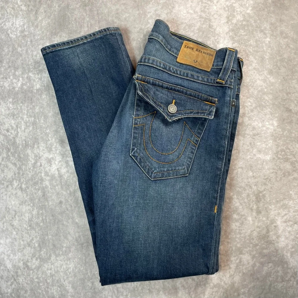 Y2K True Religion Geno Relaxed Slim Jeans Mens 34 Medium Wash Blue Denim